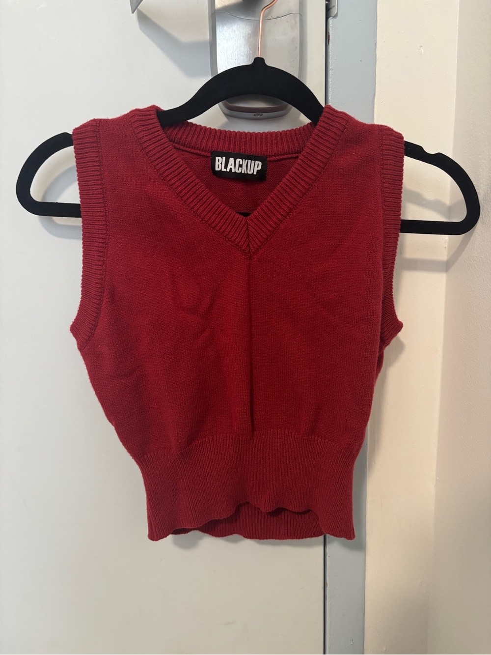 Blackup Women's Red V-Neck Knit Sweater Vest